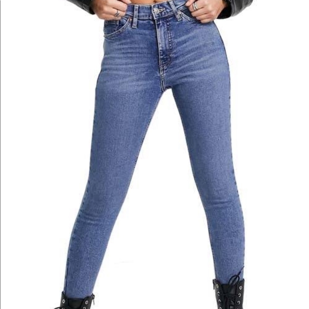 topshop moto jamie mid blue jeans